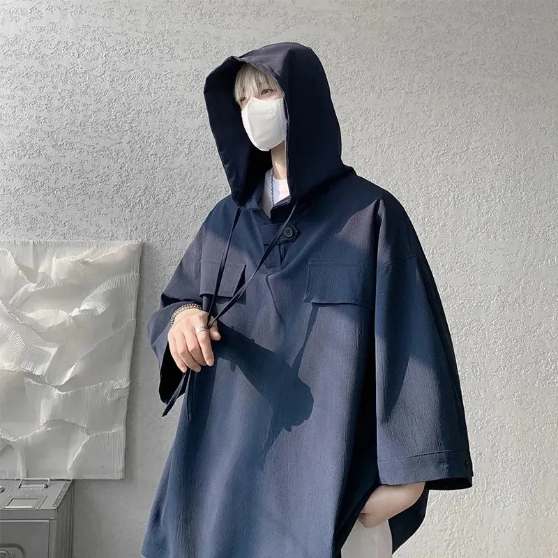 Aidase Summer Men's Hooded Hundred Short Sleeve t-shirt Sleeve Thin Sweatshirt Sports Clothes Hiking Outdoor