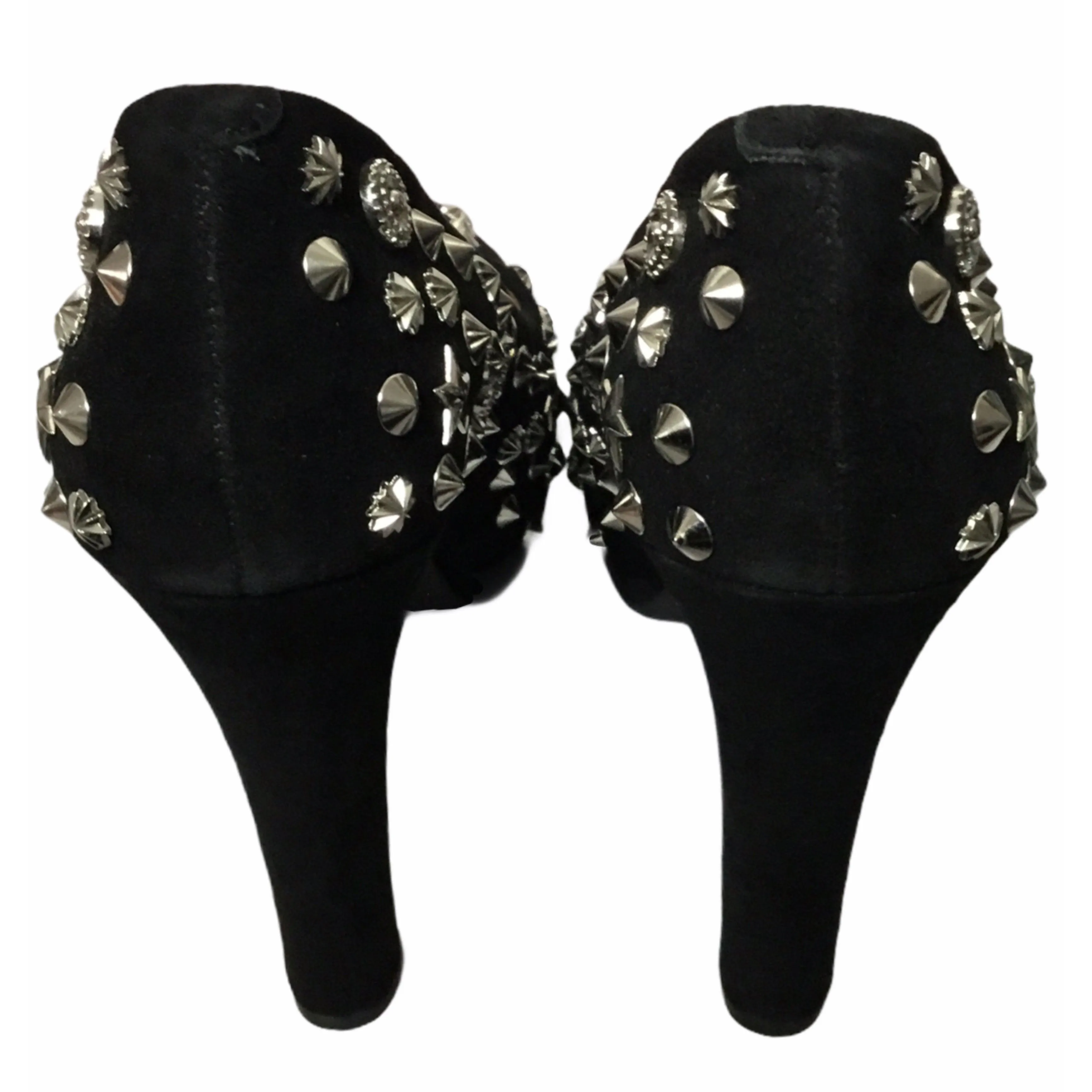 Black Silver Spike Studded High Heels