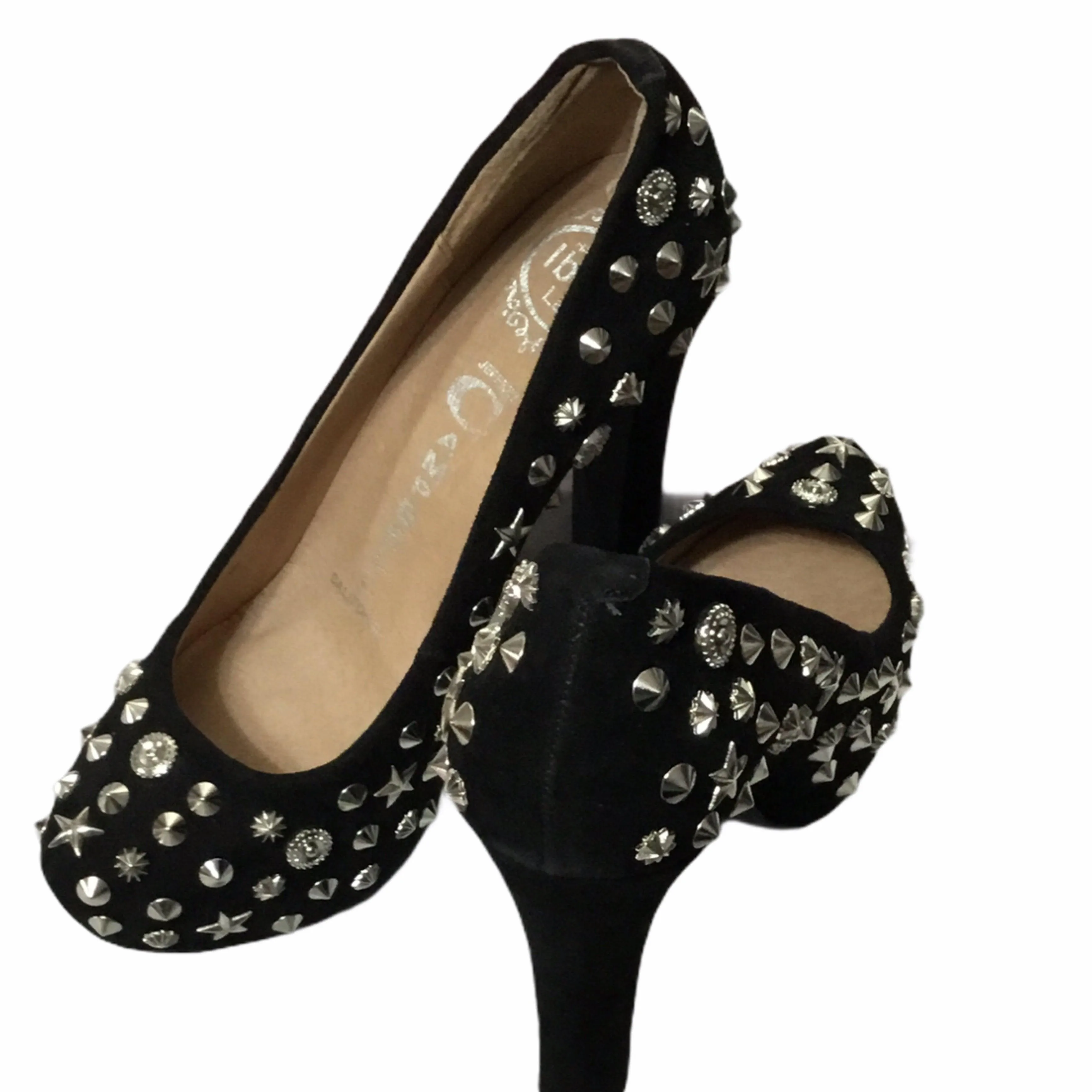 Black Silver Spike Studded High Heels