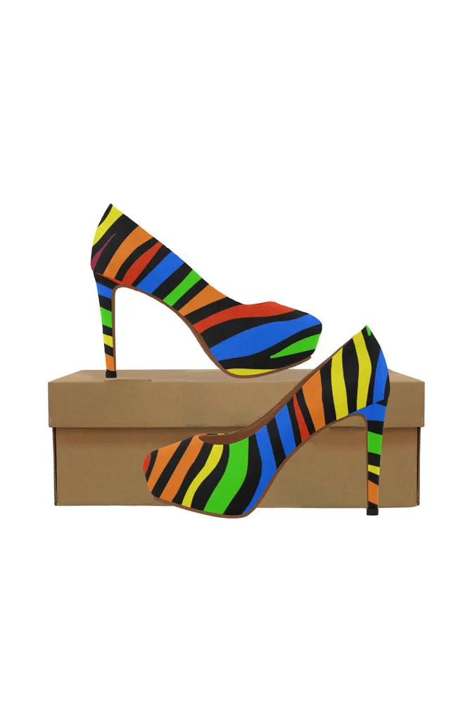 Colorful Zebra Print Women's High Heels
