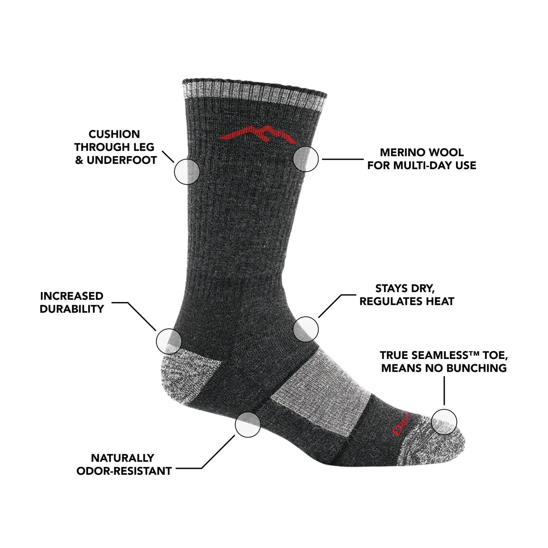 Darn Tough 1403 Men's Hiker Boot Midweight Hiking Sock - Charcoal