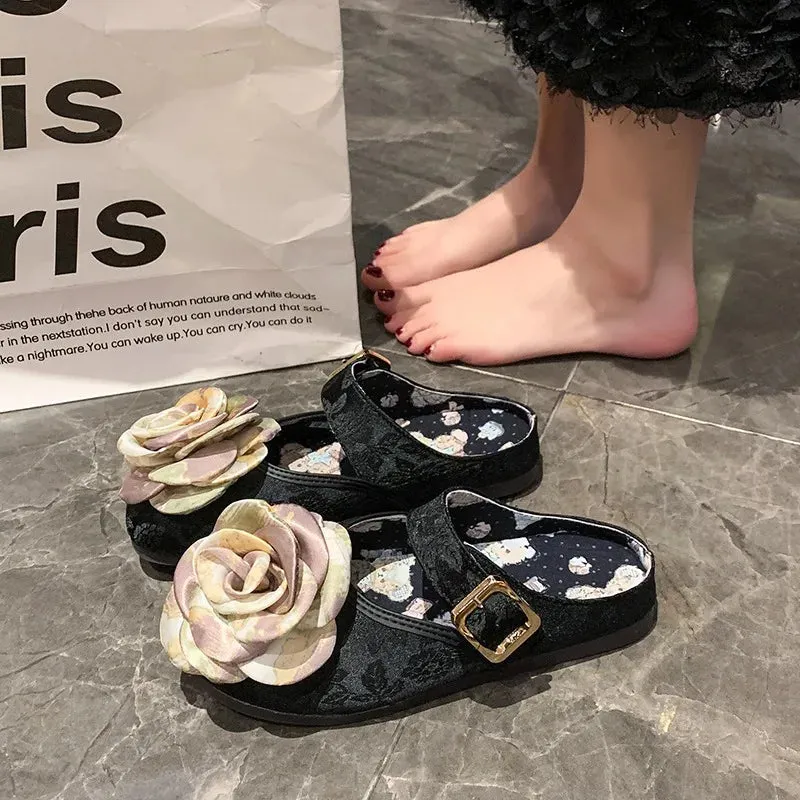 Hnzxzm  2024 NEW French Mary Jane Shoes for Women's 2024 Summer New Suede One Foot Square Toe Flat Bottomed Rose Single Shoes