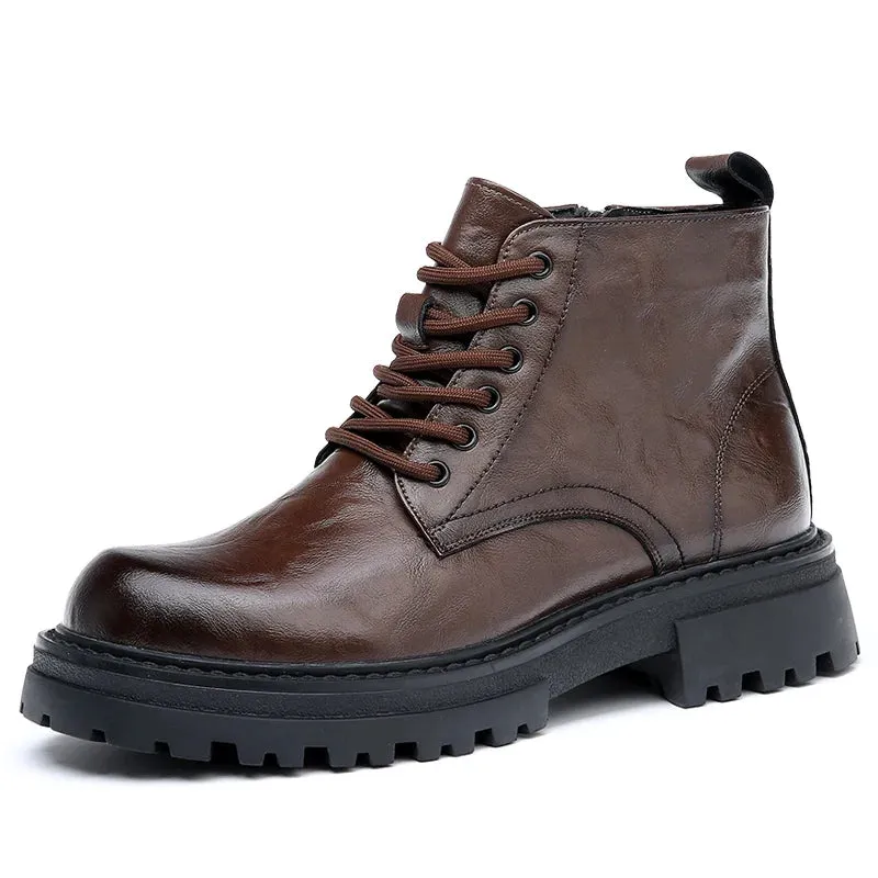 Hnzxzm Men's Leather Boots Spring and Autumn Leisure Boots Soft Bottom Comfortable Outdoor Tooling Boots British Fashion Boots