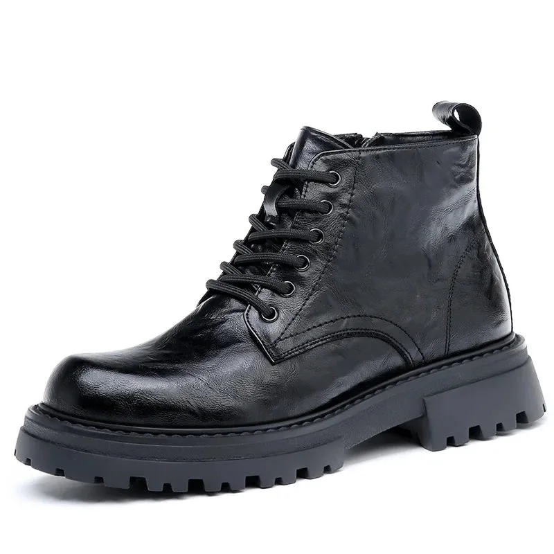 Hnzxzm Men's Leather Boots Spring and Autumn Leisure Boots Soft Bottom Comfortable Outdoor Tooling Boots British Fashion Boots