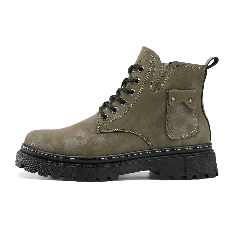 Hnzxzm Men's Motorcycle Boots Comfortable Platform Boots Men's Outdoor High Top Leather Boots Fashion Comfortable Waterproof Men Shoes
