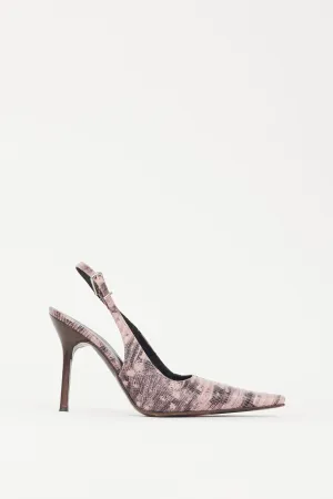 Pink & Black Embossed Leather Slingback Heel