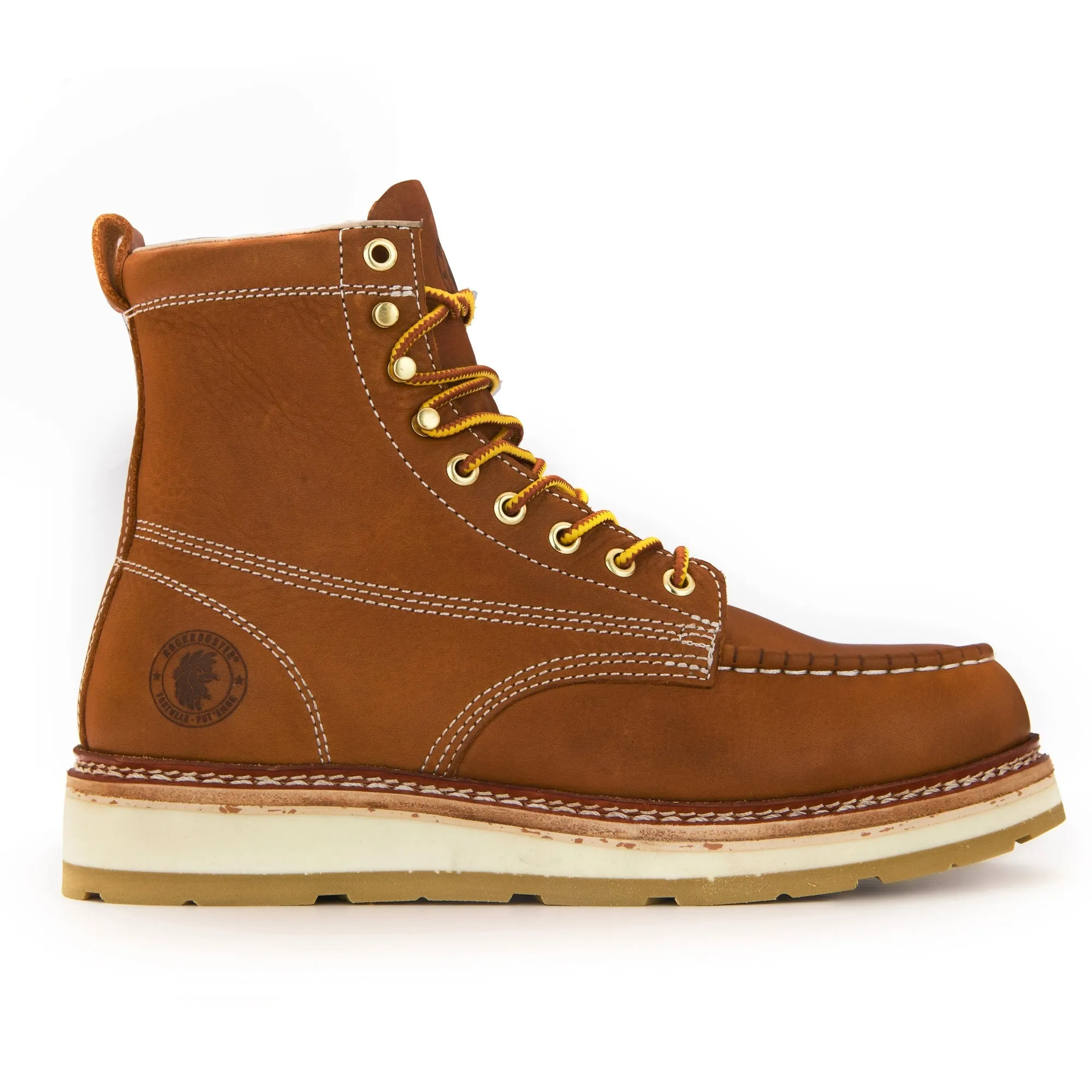 ROCKROOSTER Norwood Men's 6 inch Brown soft toe wedge work boots AP611