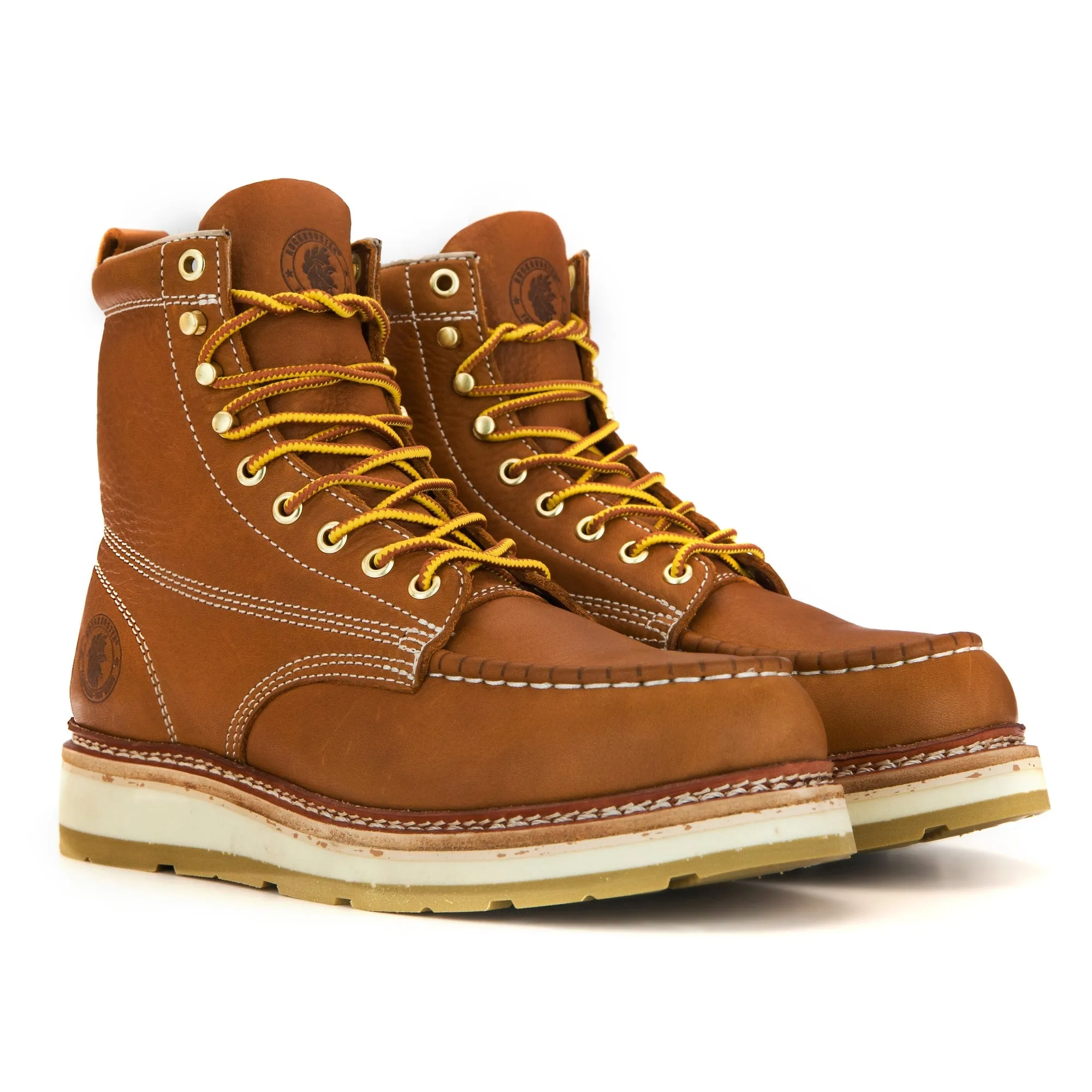 ROCKROOSTER Norwood Men's 6 inch Brown soft toe wedge work boots AP611