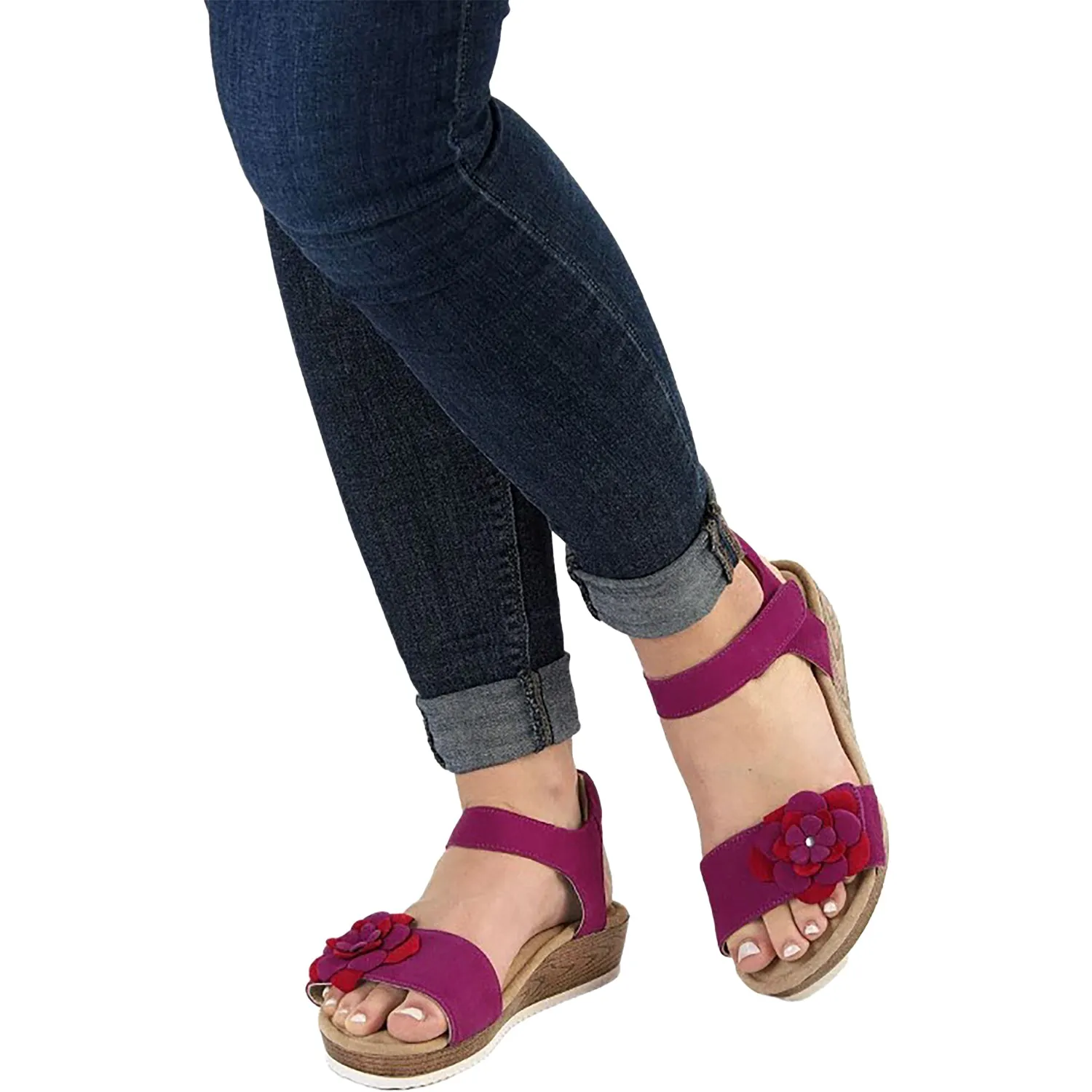 Women's Ara Flower Pink & Red Kid Suede