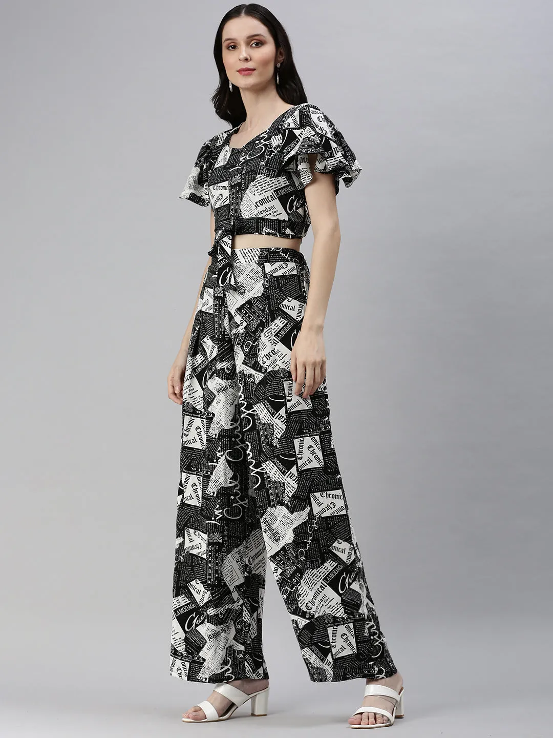 Women's Black Printed Co-Ords