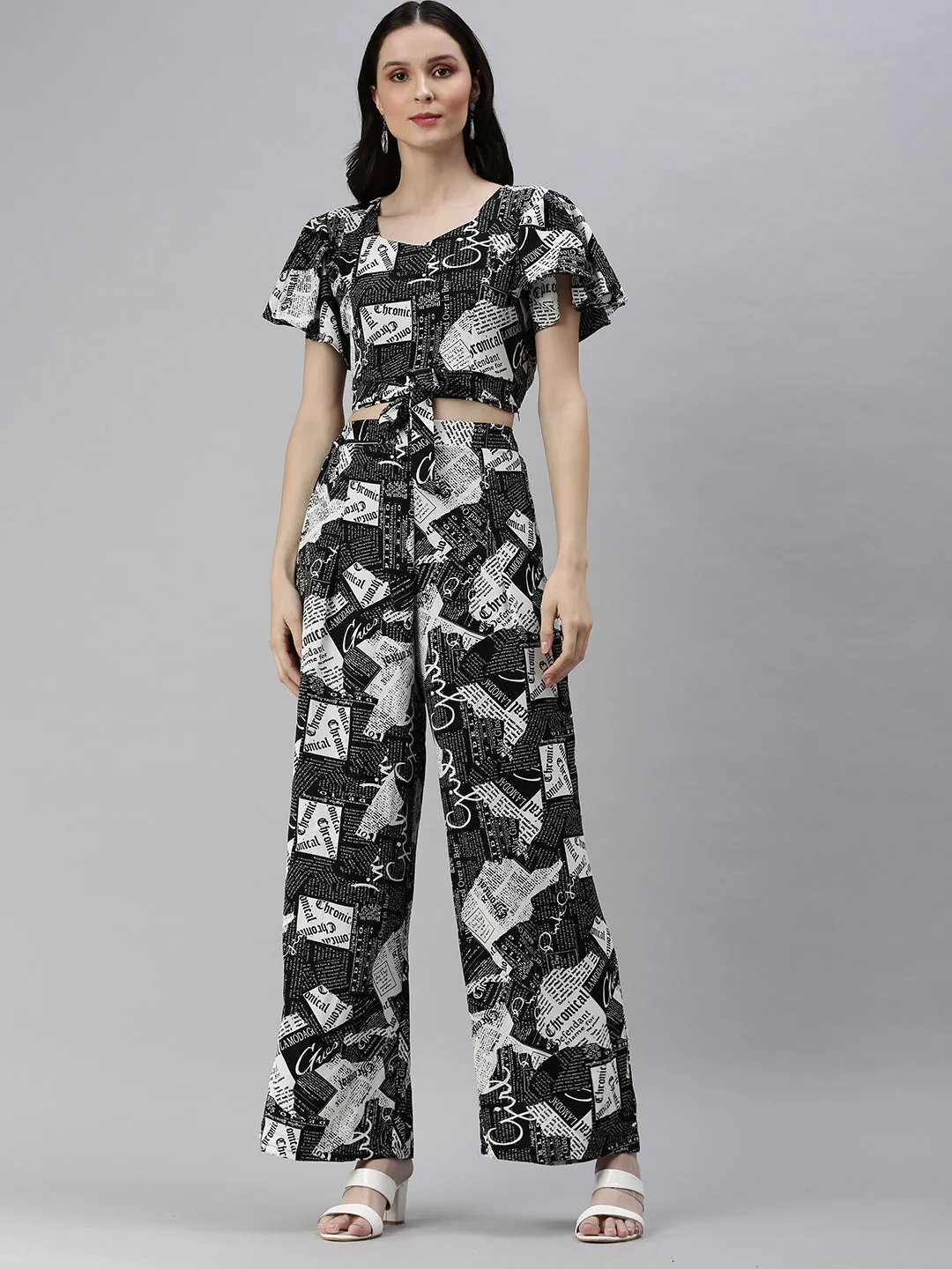 Women's Black Printed Co-Ords