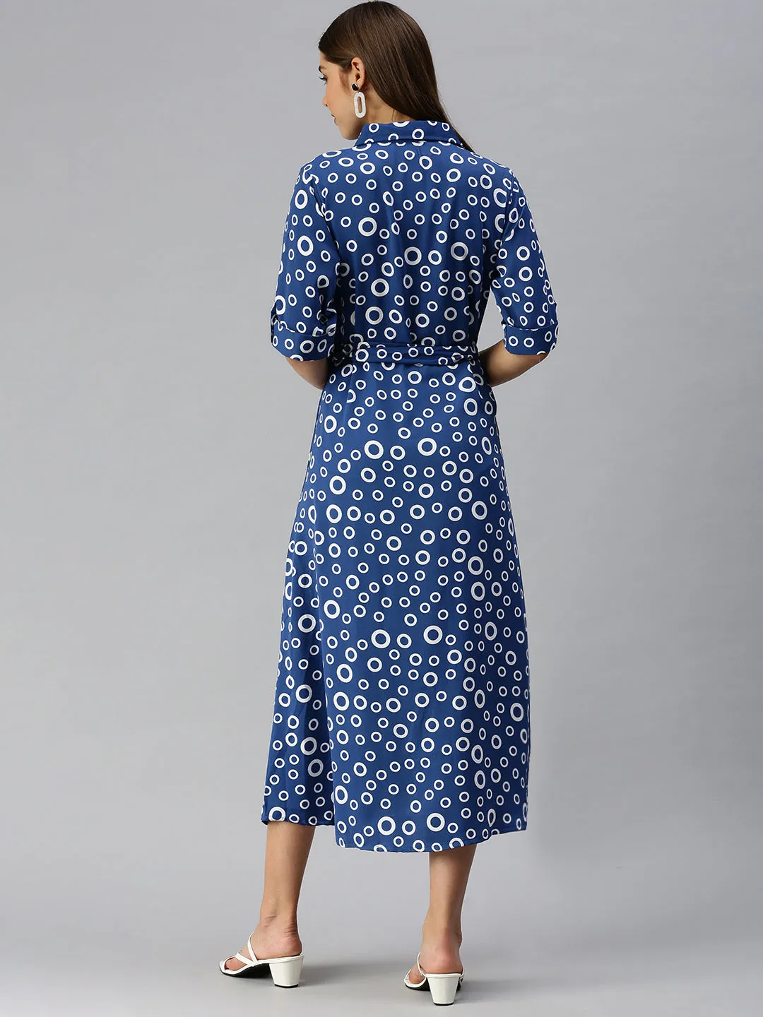 Women's Blue Printed Shirt Dress